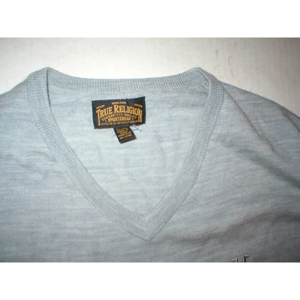 New NWT True Religion Jeans Mens Sweater Gray Heather V Neck Casual XXL Nice 2XL